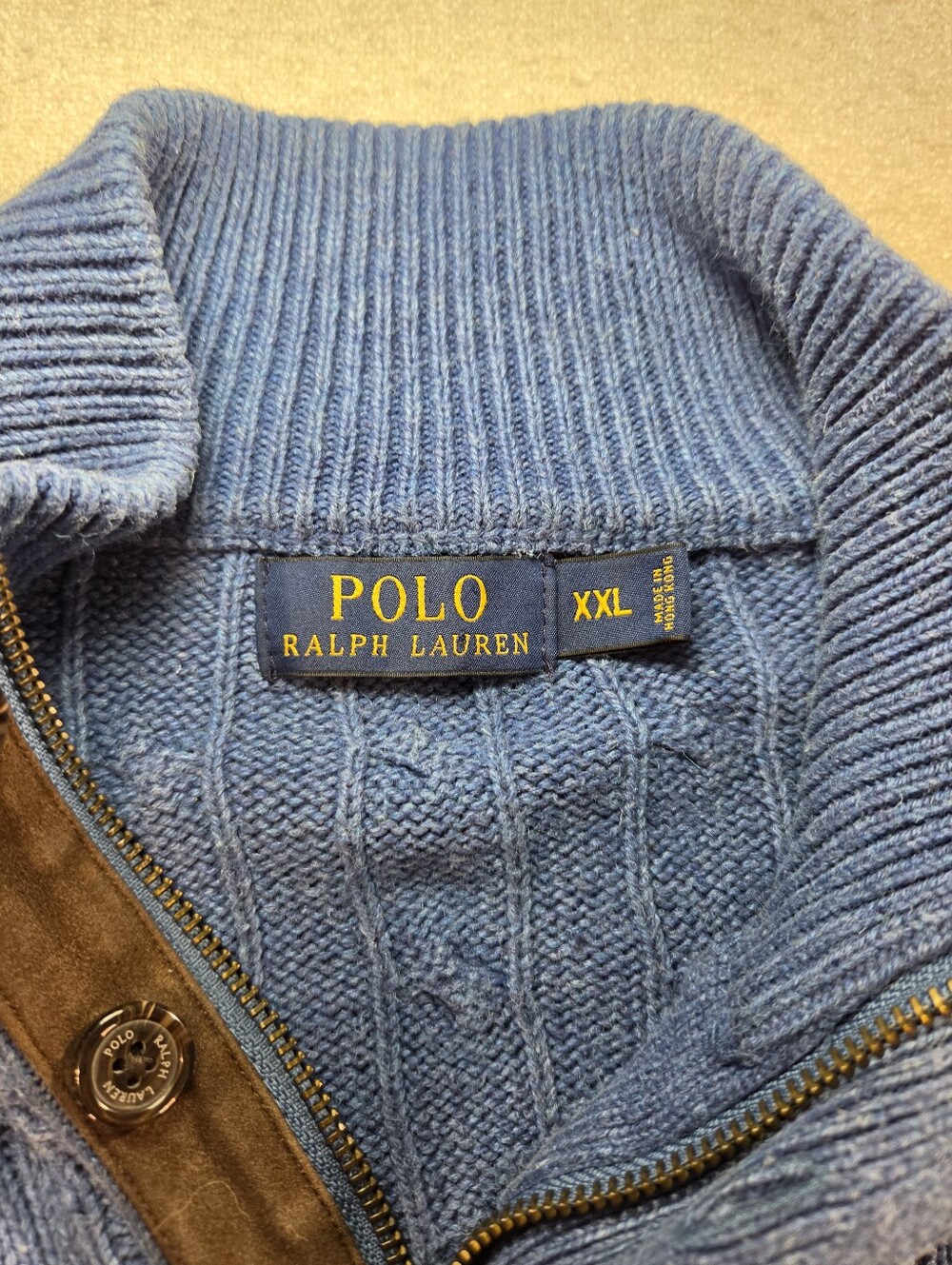 Polo Ralph Lauren XXL Blue Cable Knit 1/4 Zip Silk Sweater - Picture 2 of 7
